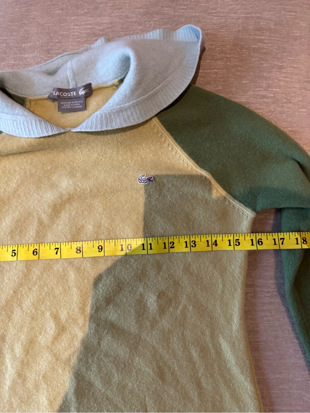 Lacoste Kids 100% Cashmere Colorblock Sweater Youth XL 16 Green Blue Crocodile - Picture 6 of 9